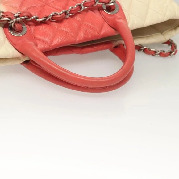 CHANEL Chain Matelasse Hand Bag Grained Calf Skin 2way White Silver CC Auth ... - Picture 8 of 16